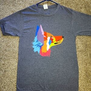 Gray Graphic T-Shirt with Colorful Fox Design